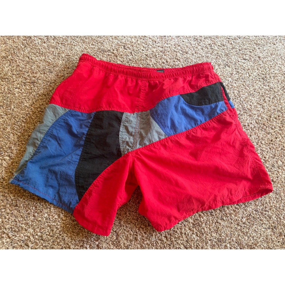 Surf Odyssey Mens Vintage Colorblock Swim Trunks Red Blue Black Size Medium